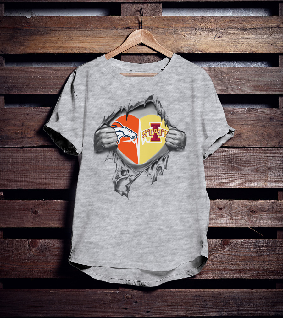 Broncos Iowa State Heart Dual Logo Fusion T-Shirt