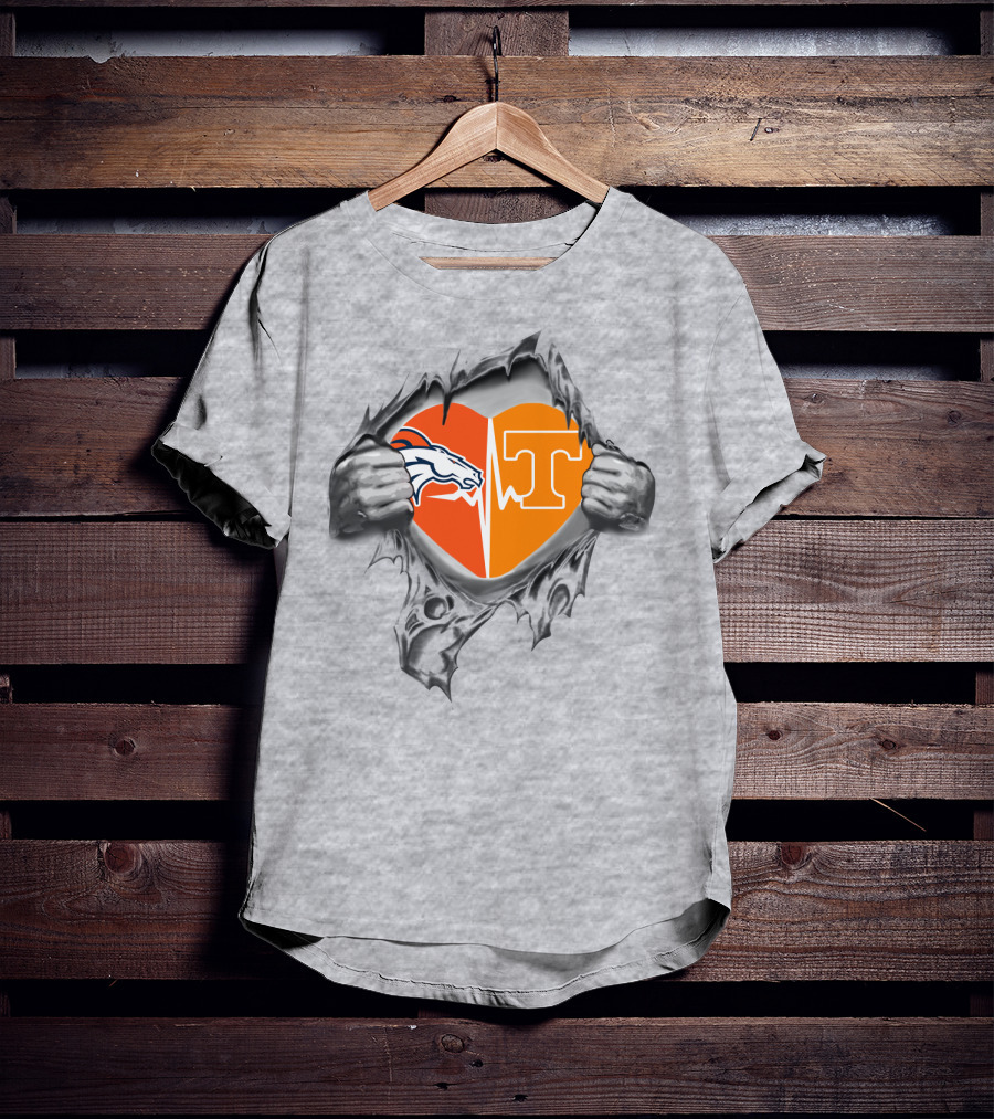 Broncos Horse Tennessee T Heart Logo Split With Hands And Rip Effect T-Shirt