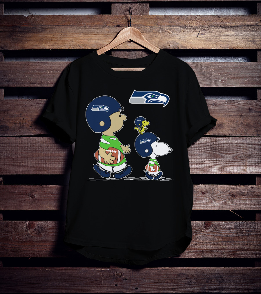 Peanuts Characters Seahawks Football Helmets T-Shirt
