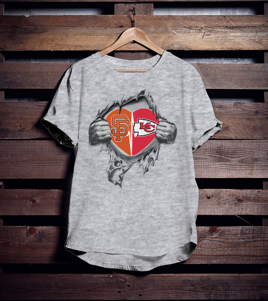 Chiefs Giants Heart Logos Sports Passion T-Shirt