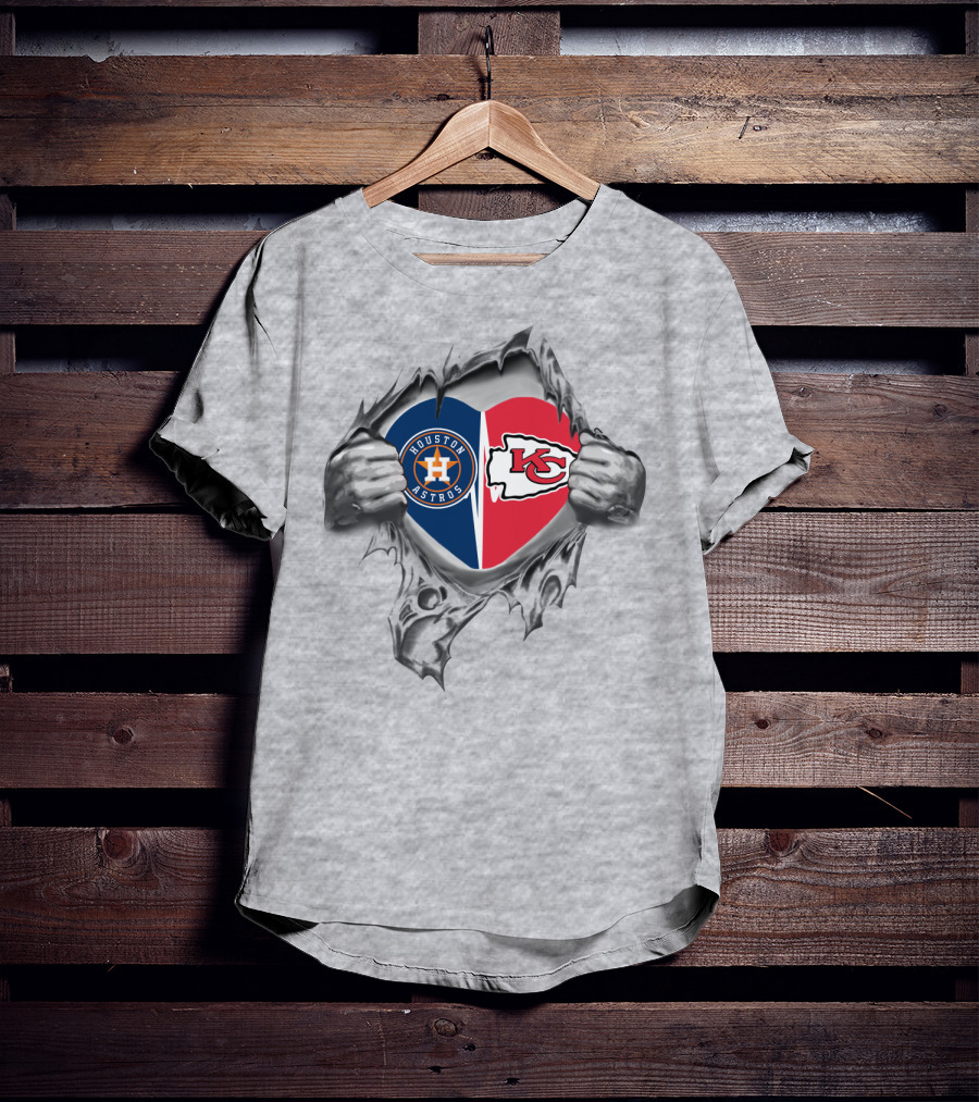 Chiefs Astros Heart Burst Houston Kansas City Fan Passion T-Shirt