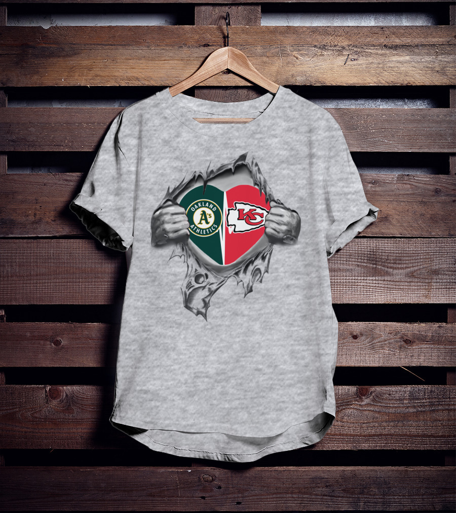 Oakland Athletics Kansas City Chiefs Heart T-Shirt