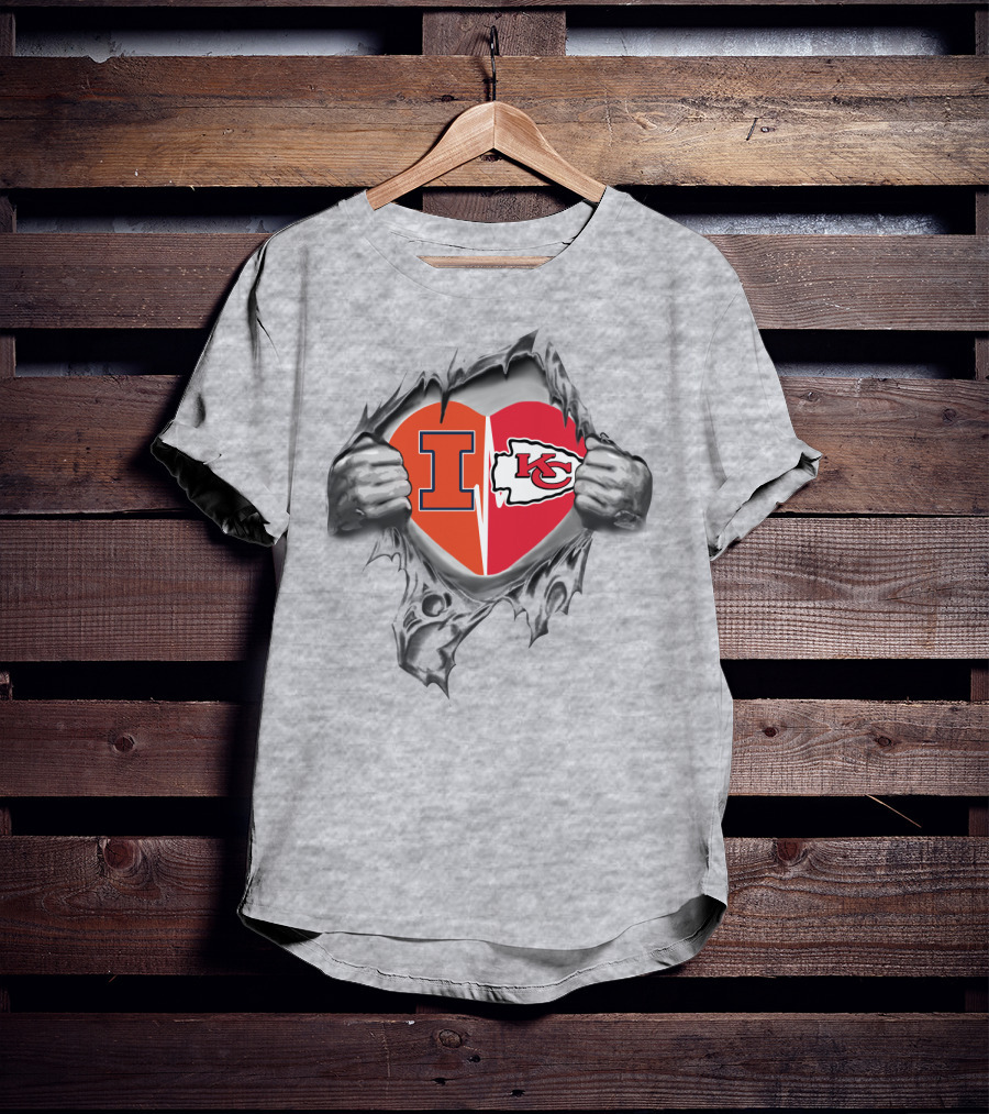 Illinois Fighting Illini Kansas City Chiefs Heart Split T-Shirt