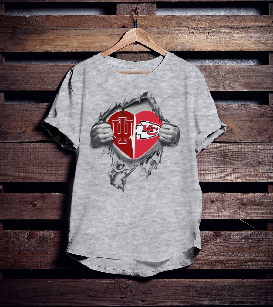 Chiefs Hoosiers Heart Split IU Logo KC Chiefs Emblem T-Shirt