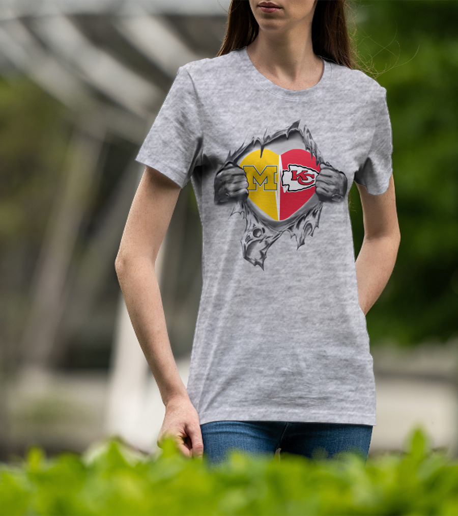 Chiefs Michigan M Heart Kansas City Football Fan Football Team Logos T-Shirt