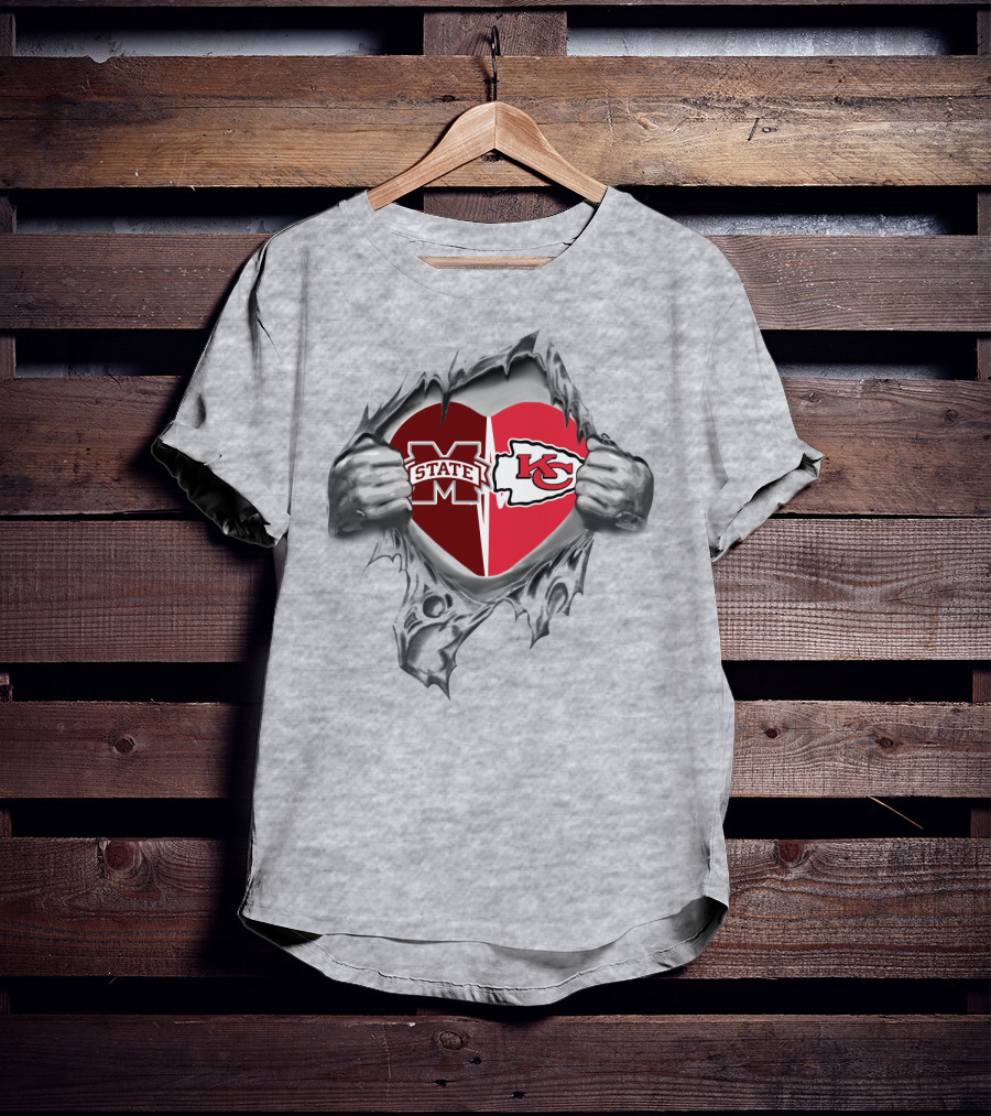 Mississippi State Kansas City Chiefs Heart Torn T-Shirt