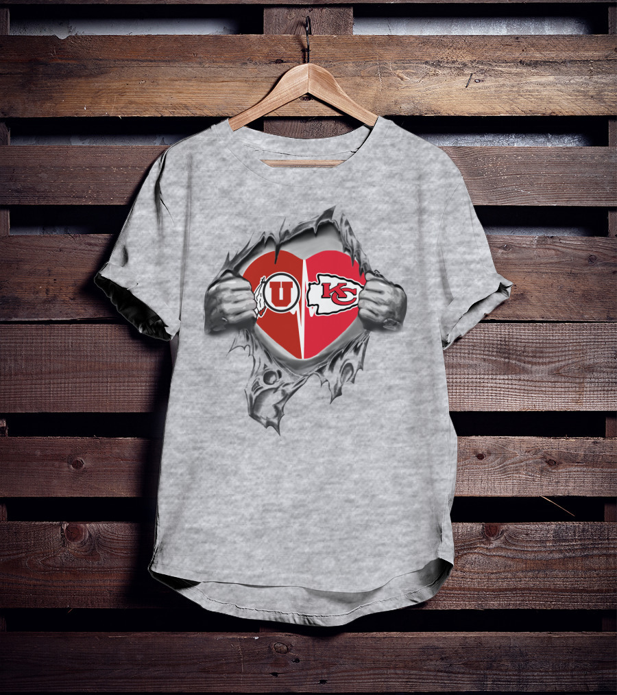 Chiefs Utah Utes Heart Logos Torn Fabric T-Shirt