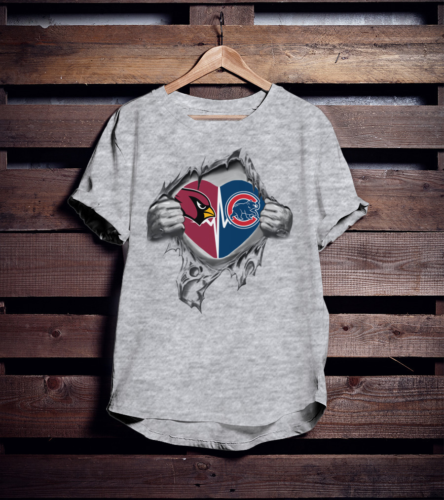 Cardinals Cubs Heart Torn Fabric Rivalry Spirit T-Shirt