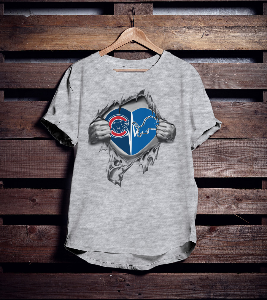 Cubs Lions Heart Chicago Detroit Sports Fans Passion T-Shirt