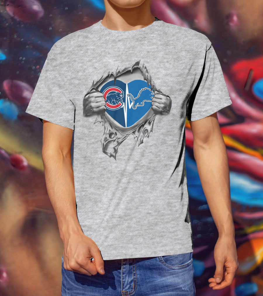 Cubs Lions Heart Chicago Detroit Sports Fans Passion T-Shirt