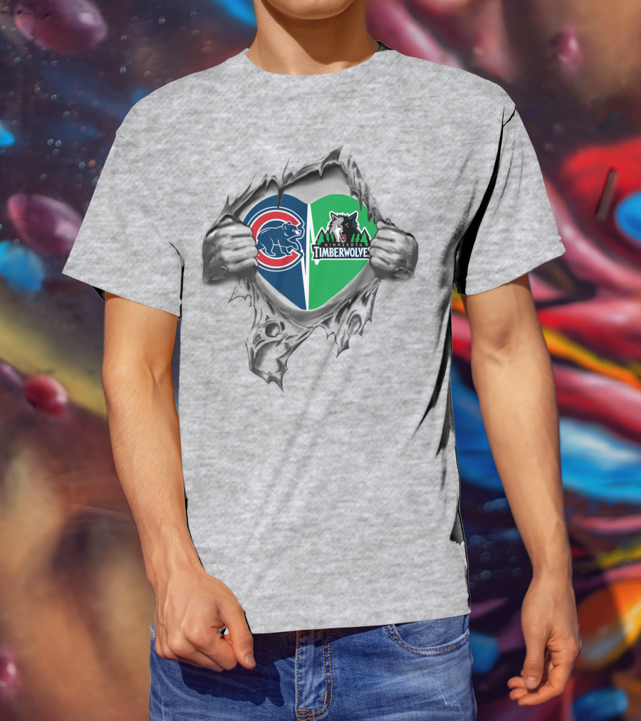 Cubs Timberwolves Logo Torn Heart T-Shirt