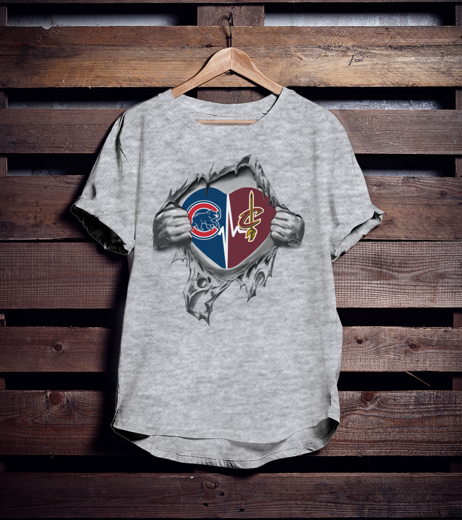 Cubs Cavaliers Heartbeat Logo Tear Reveal T-Shirt