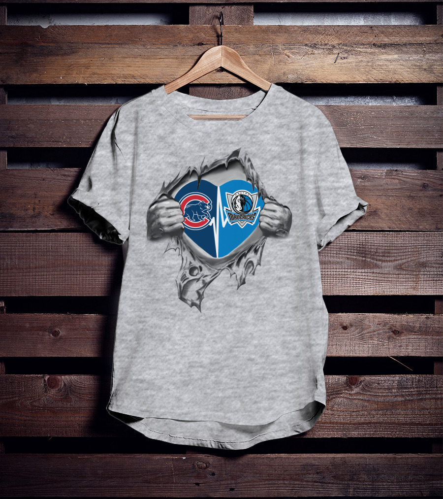 Cubs Mavericks It's In My Heart Sports Fusion Logos Inside Torn T-Shirt