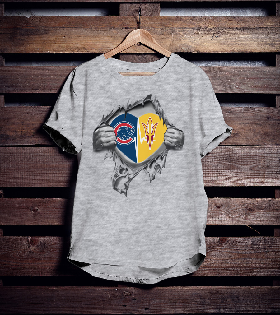 Cubs And Arizona State Heart Rip Split T-Shirt