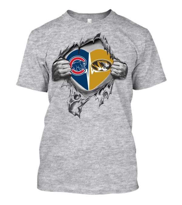 Cubs Missouri Tigers Heart Emblem With Tearing Hands T-Shirt