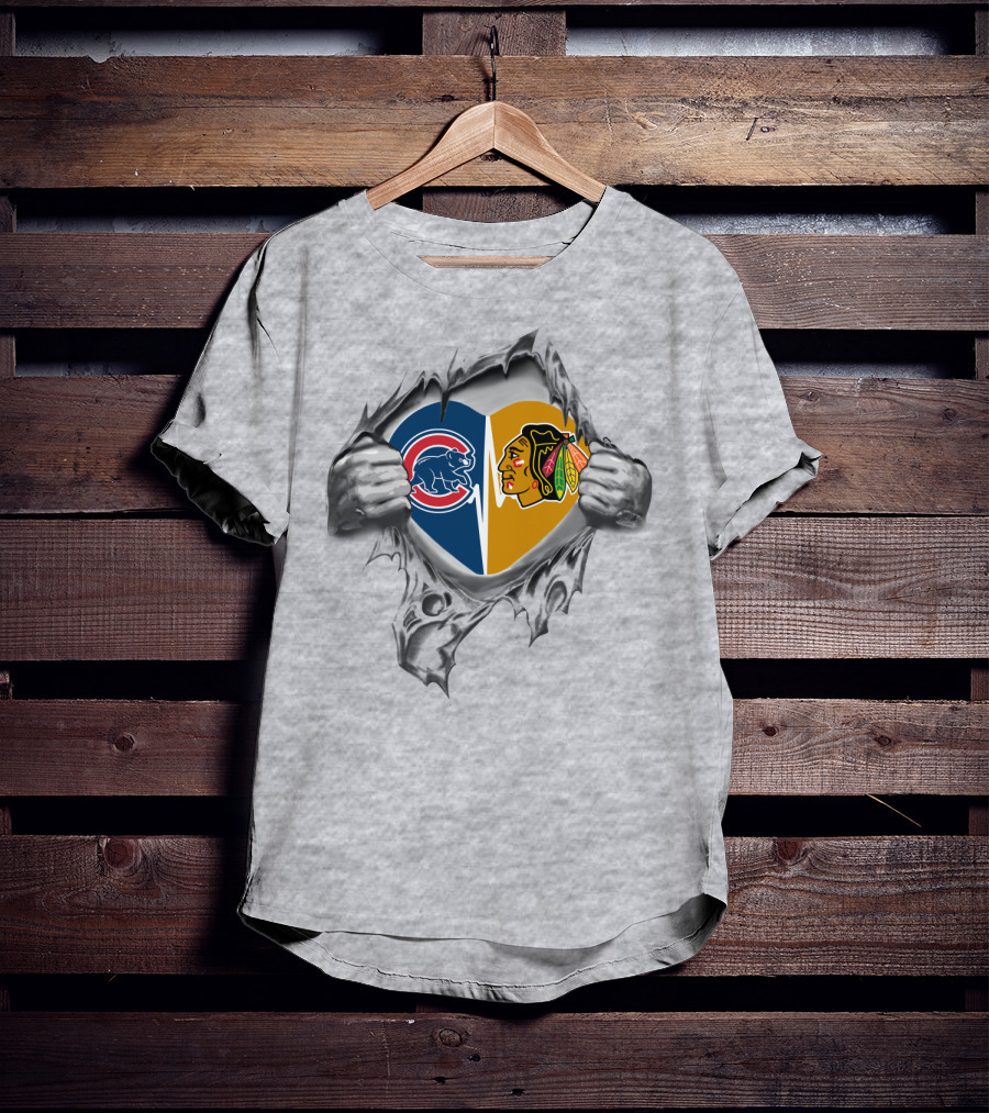 Cubs Blackhawks Love Inside Heartburst T-Shirt