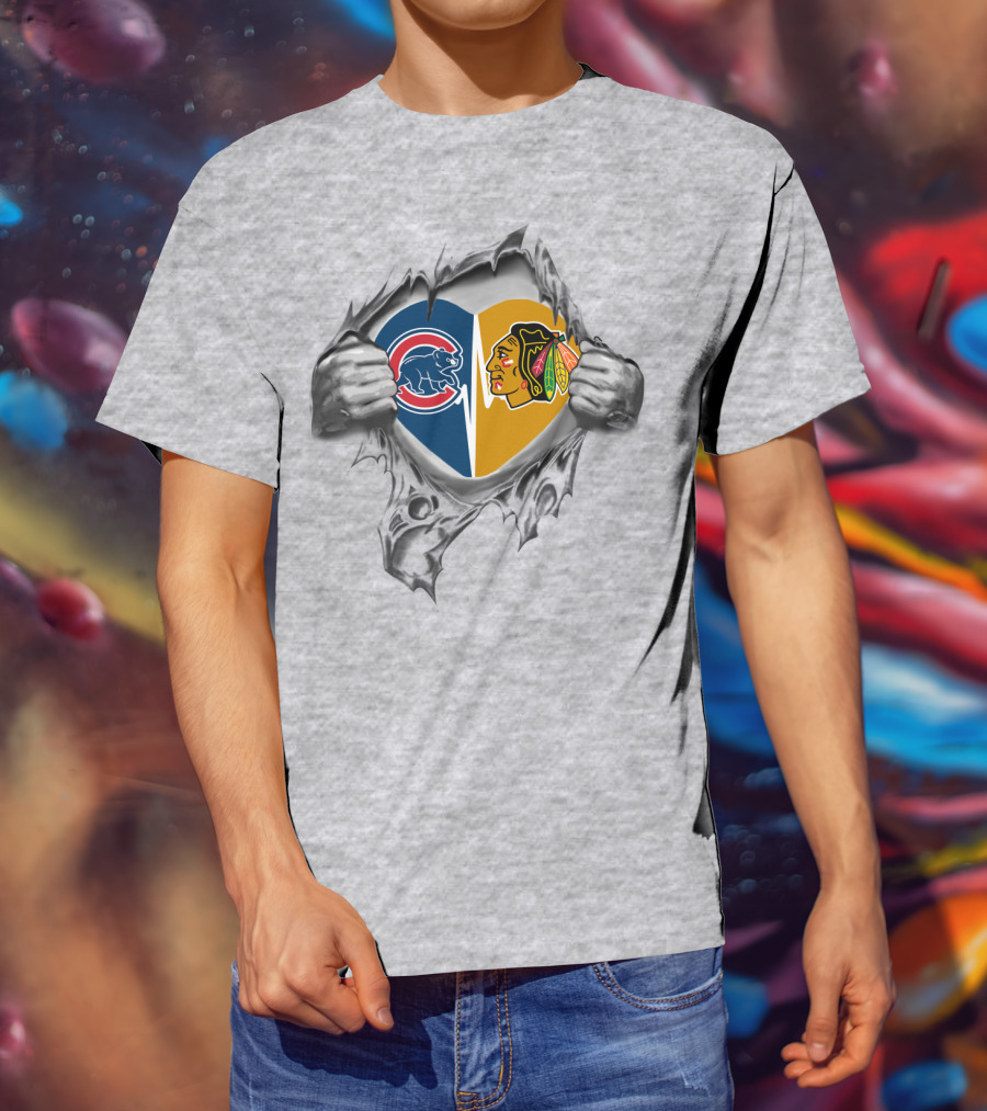 Cubs Blackhawks Love Inside Heartburst T-Shirt