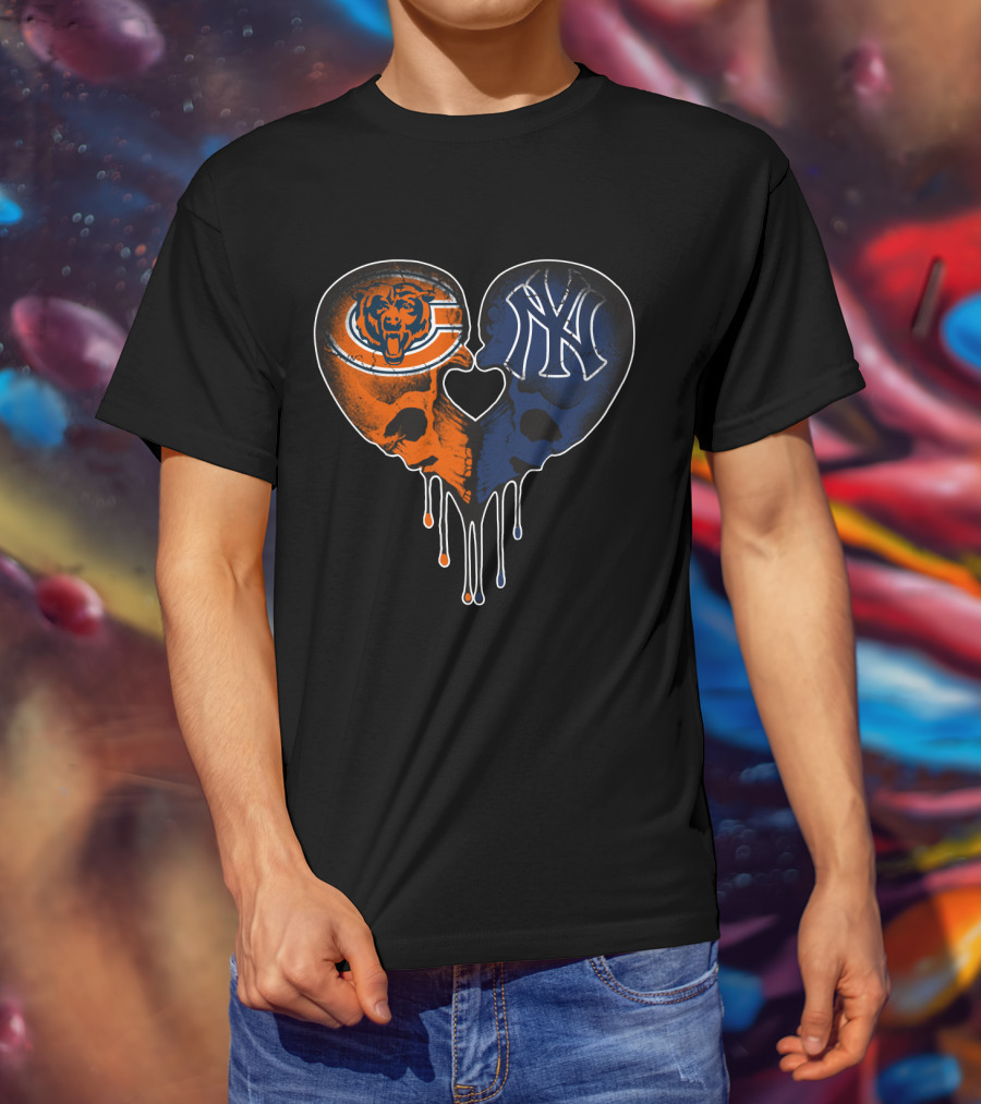 Bears Yankees Skull Heart T-Shirt