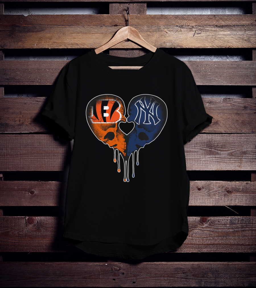 Bengals Yankees Skull Heart Love T-Shirt