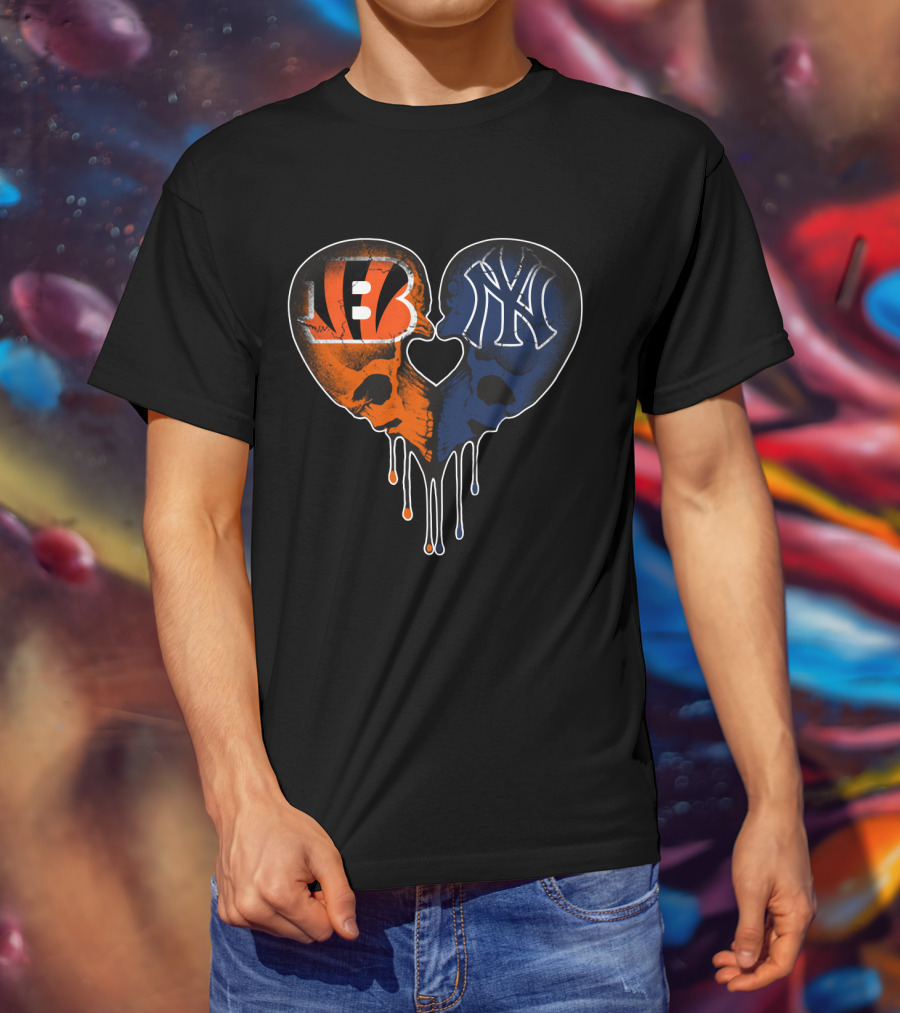 Bengals Yankees Skull Heart Love T-Shirt