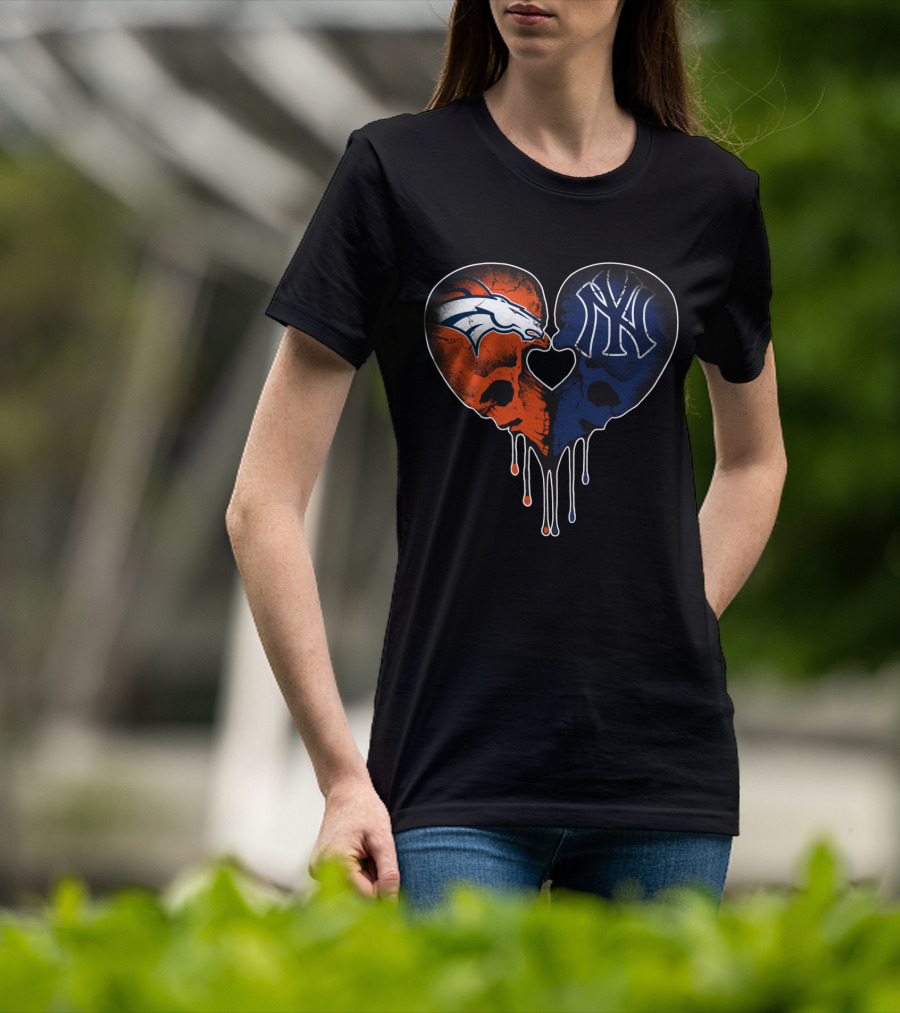Broncos Yankees Skull Heart Fusion T-Shirt