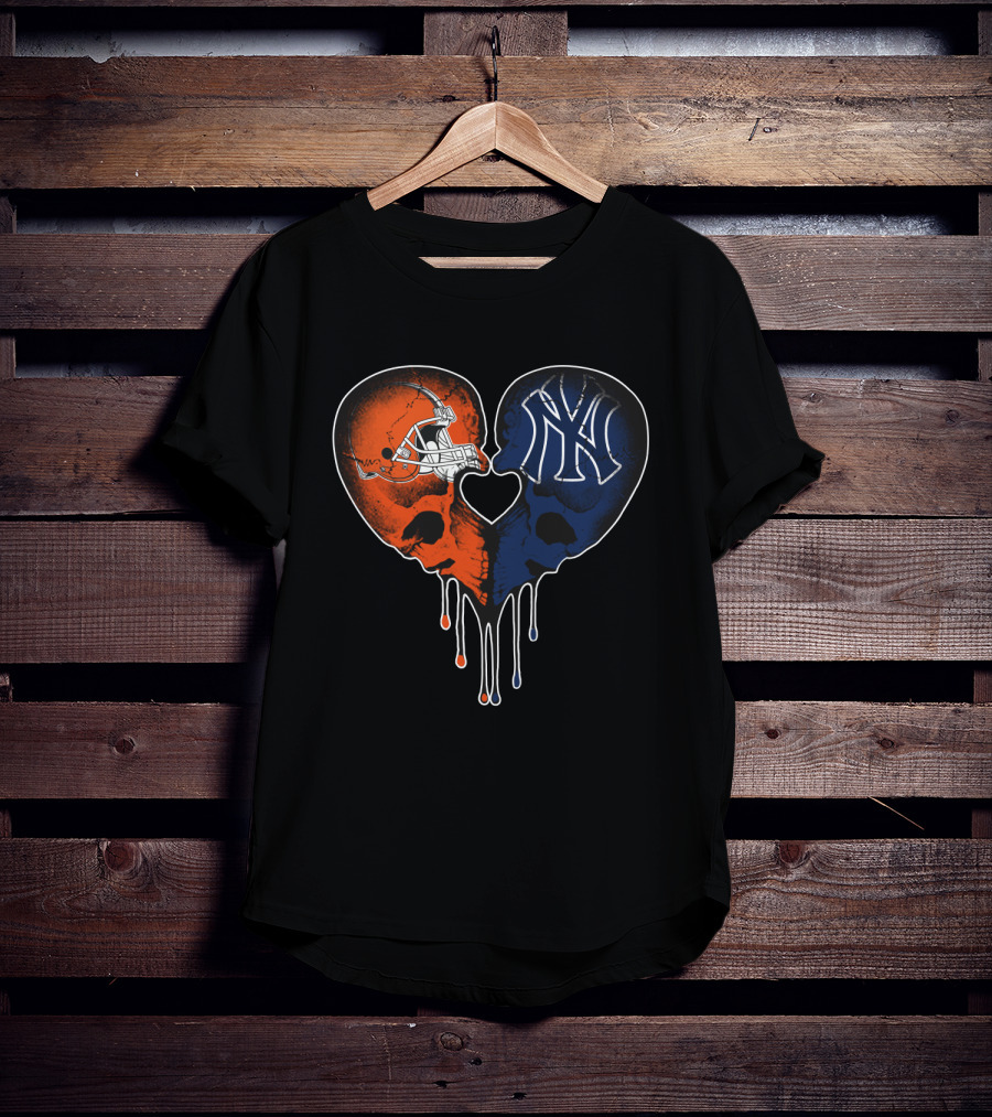 Browns Yankees Skull Heart Iconic Love T-Shirt