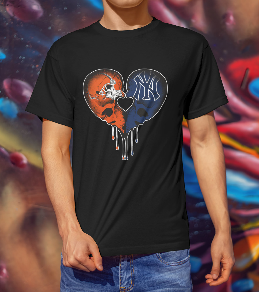 Browns Yankees Skull Heart Iconic Love T-Shirt