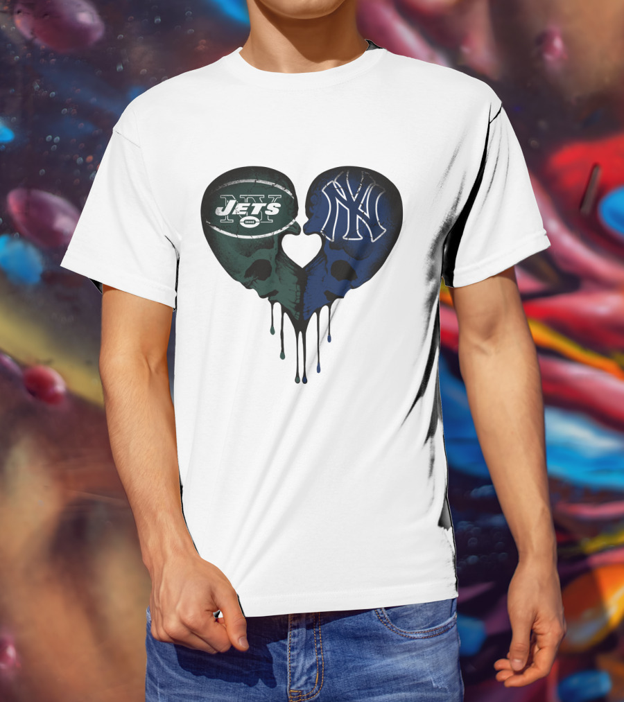 Jets Yankees Skull Heart Logo Fusion T-Shirt