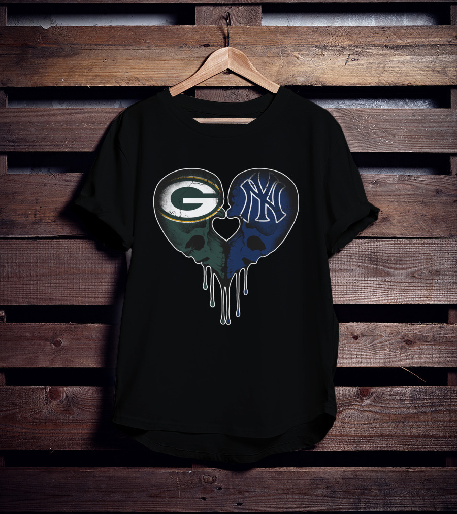 Packers Yankees Skull Heart Fusion T-Shirt