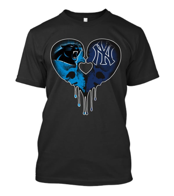 Panthers Yankees Skull Heart Love T-Shirt