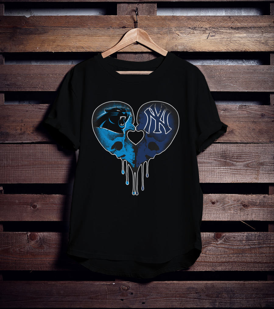 Panthers Yankees Skull Heart Love T-Shirt