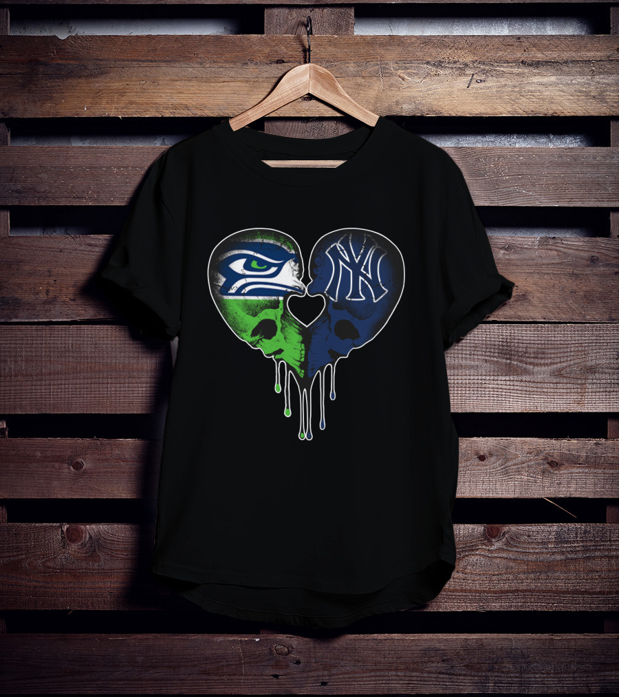 Seahawks Yankees Heart Skull Love T-Shirt