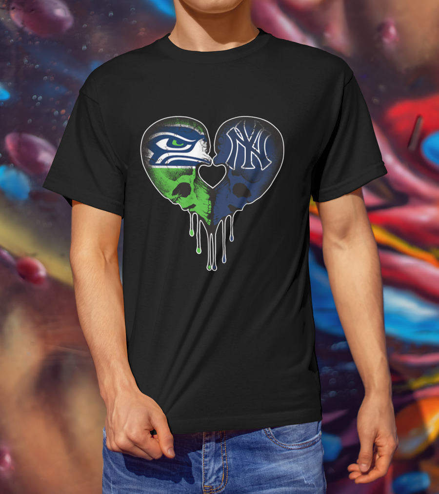 Seahawks Yankees Heart Skull Love T-Shirt