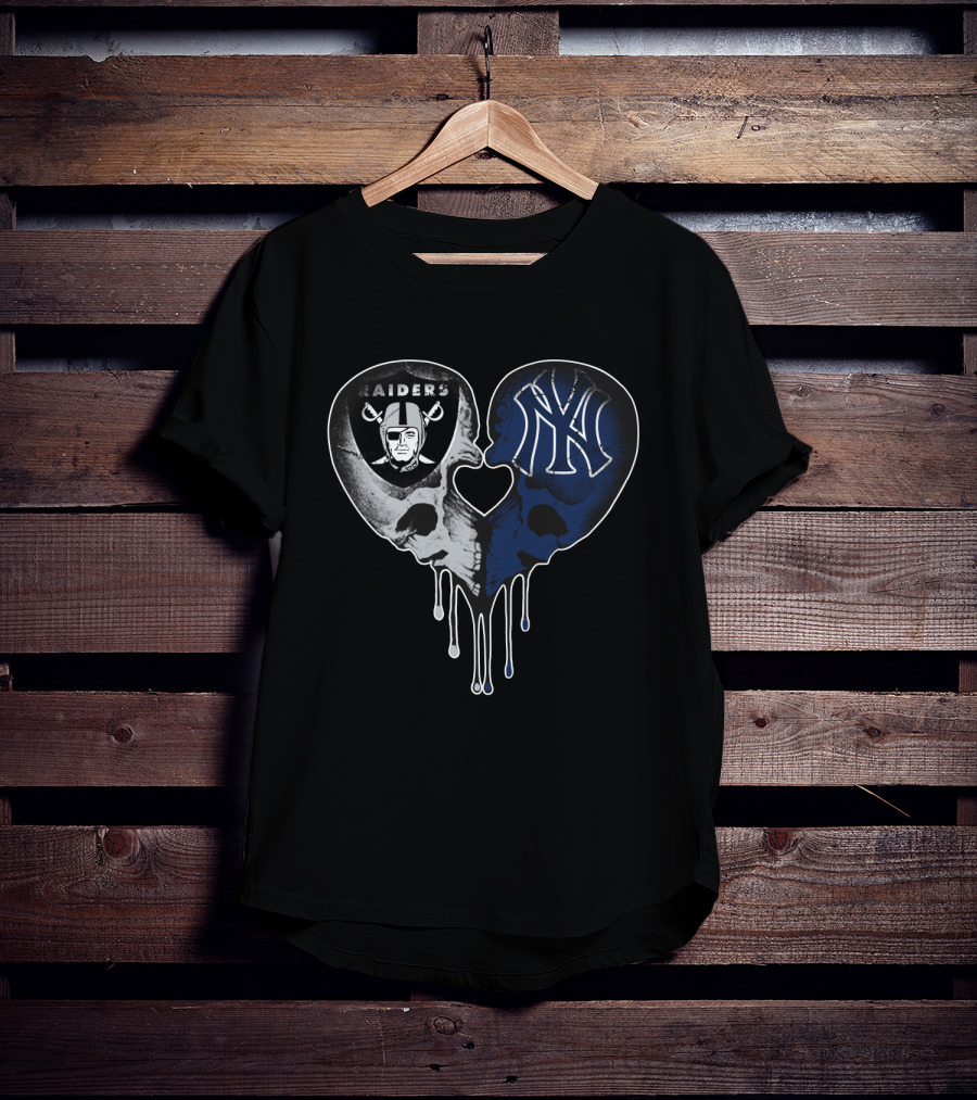 Raiders Yankees Skull Heart Drip Love T-Shirt