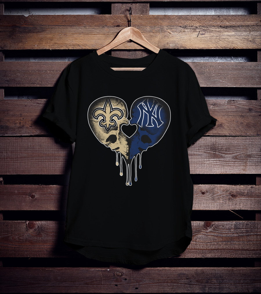 Saints Yankees Skull Heart Love T-Shirt