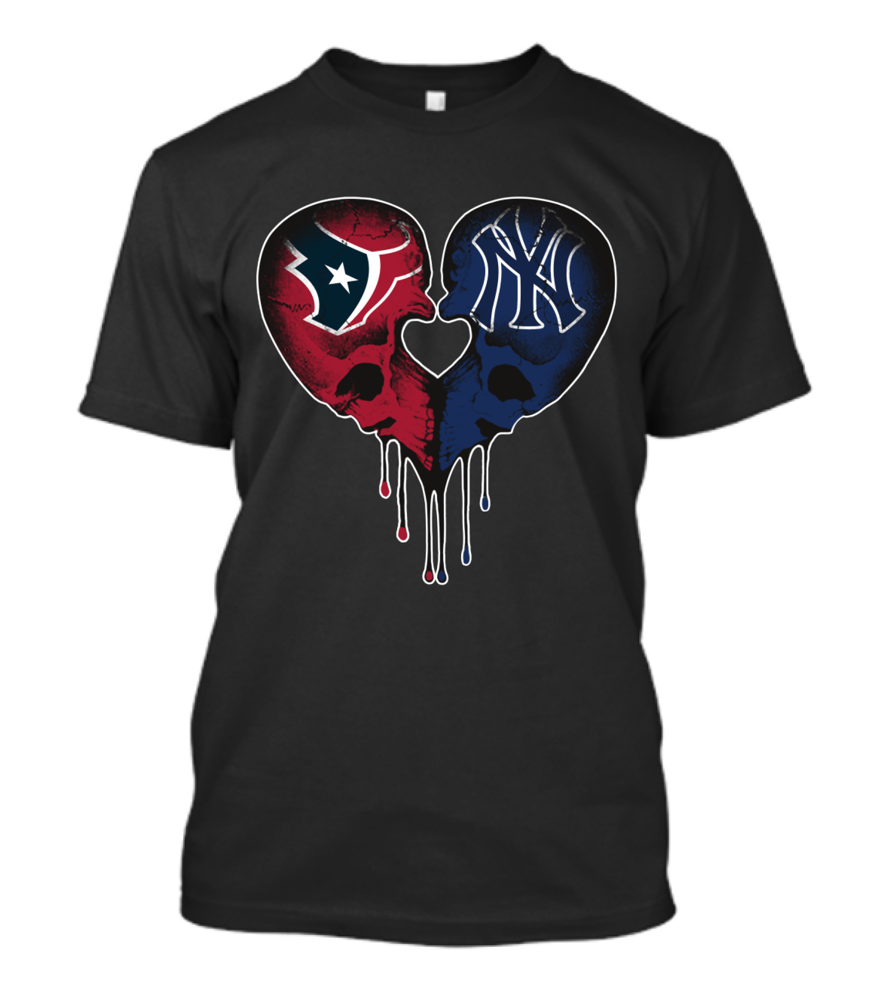 Texans Yankees Skull Heart T-Shirt