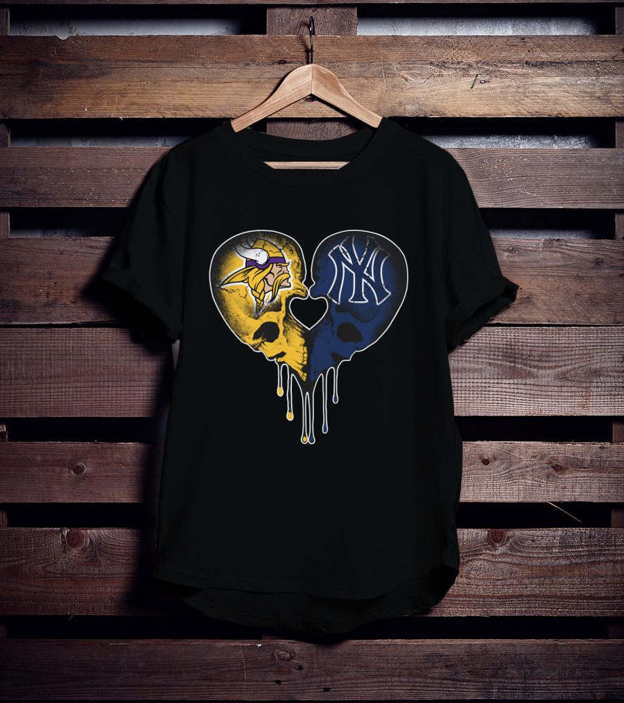 Vikings Yankees Skull Heart Love T-Shirt