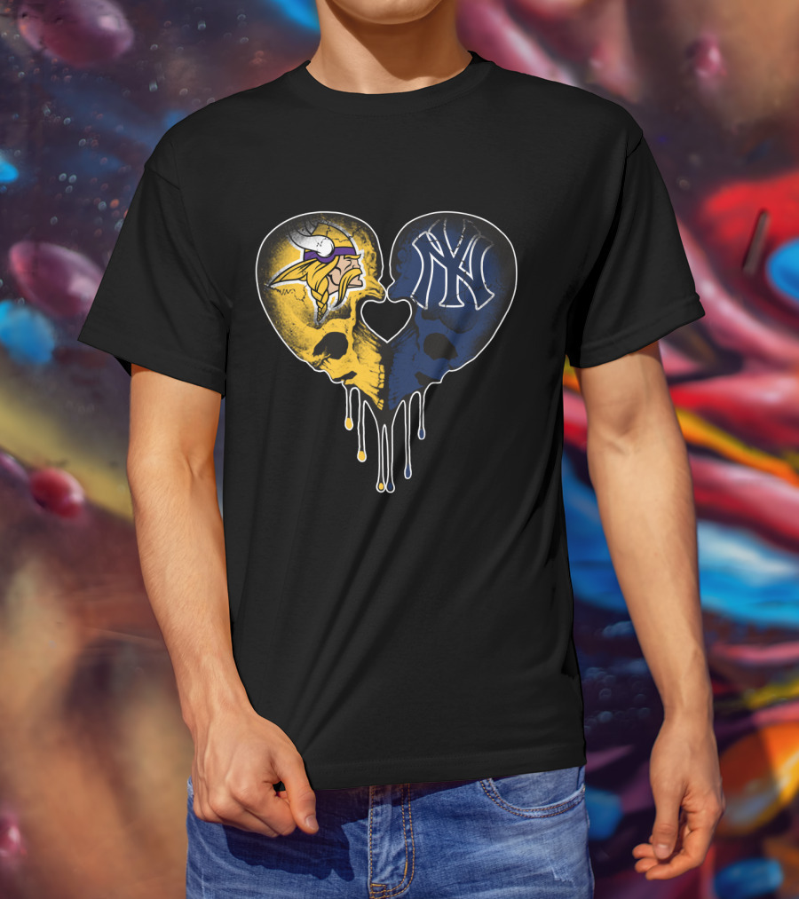 Vikings Yankees Skull Heart Love T-Shirt