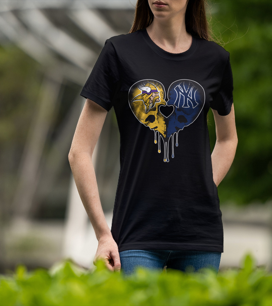 Vikings Yankees Skull Heart Love T-Shirt