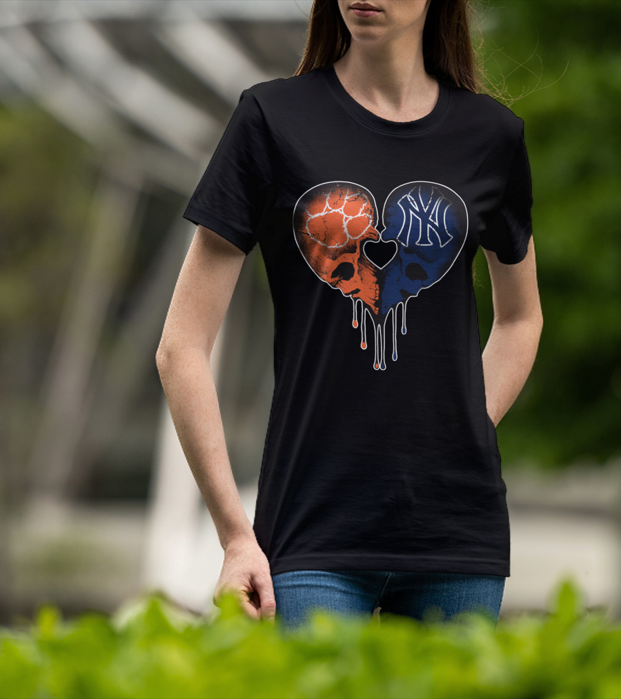 Clemson Tigers Skull And Yankees Skull Heart Love T-Shirt