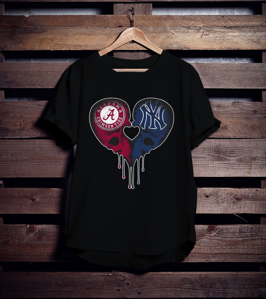 Alabama Crimson Tide Yankees Skull Heart T-Shirt
