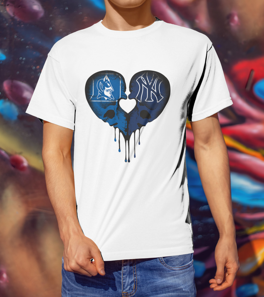 Duke Yankees Skull Heart Dripping Blue T-Shirt