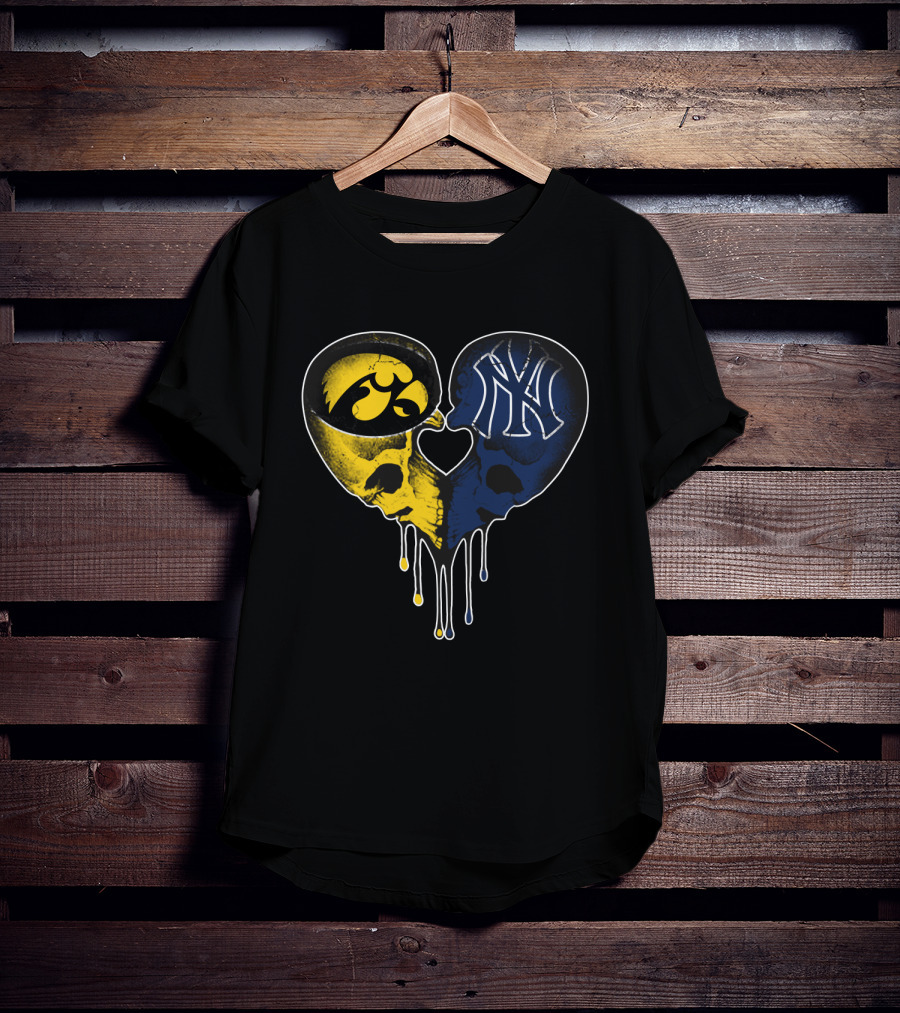Hawkeyes Yankees Skull Heart Fusion T-Shirt