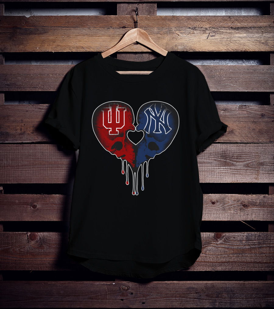 Yankees Hoosiers Skull Heart Dripping Love T-Shirt