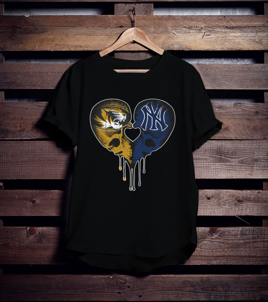 Yankees Missouri Tigers Skull Heart Fan T-Shirt