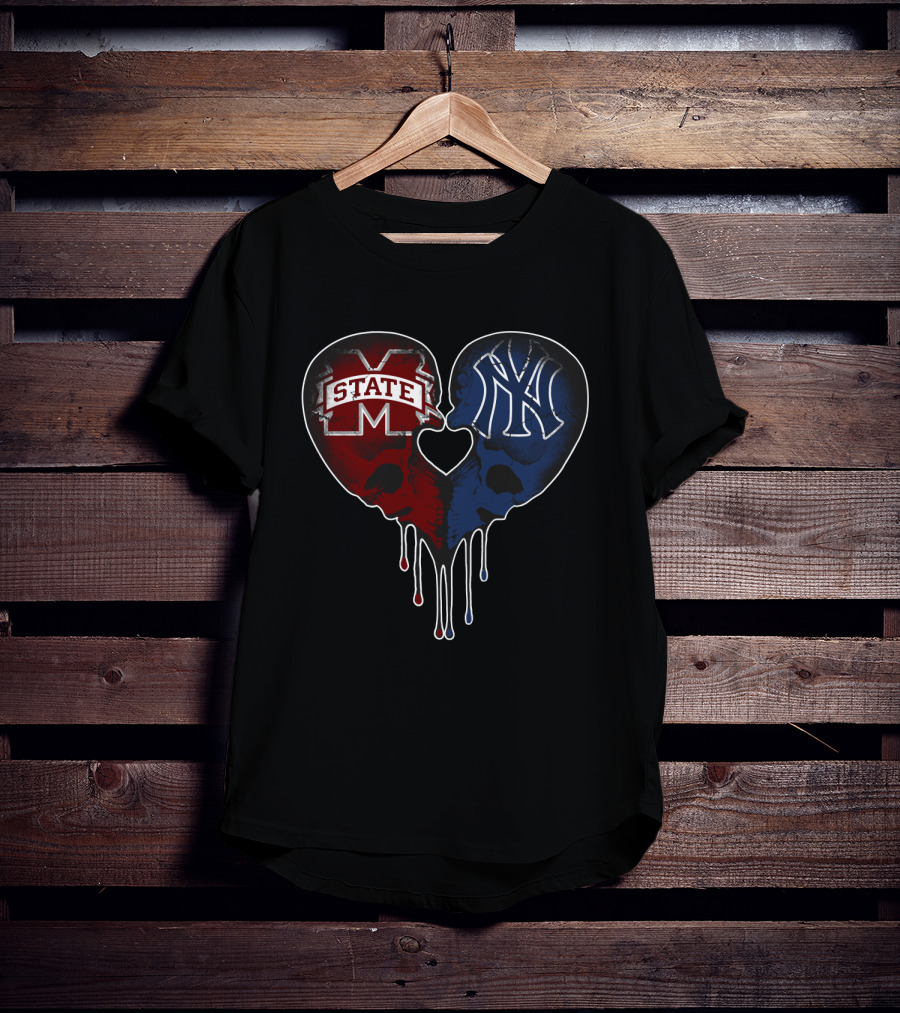 Yankees MS State Heart Skull Love T-Shirt