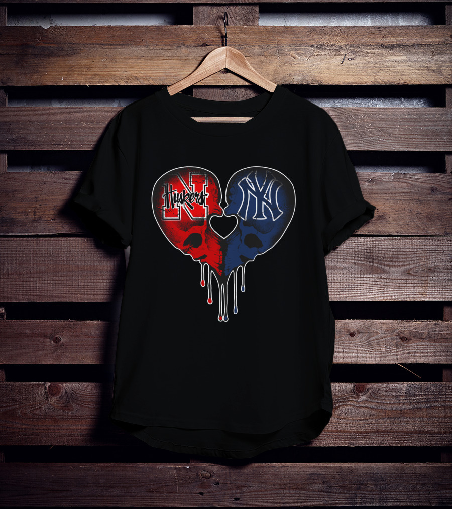 Huskers Yankees Skull Heart T-Shirt