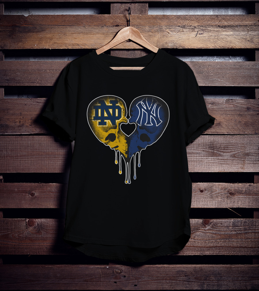 Notre Dame Yankees Dripping Skull Heart Love T-Shirt