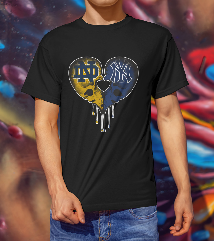 Notre Dame Yankees Dripping Skull Heart Love T-Shirt