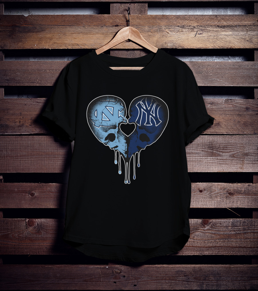 Yankees Tar Heels Skull Heart Drip T-Shirt